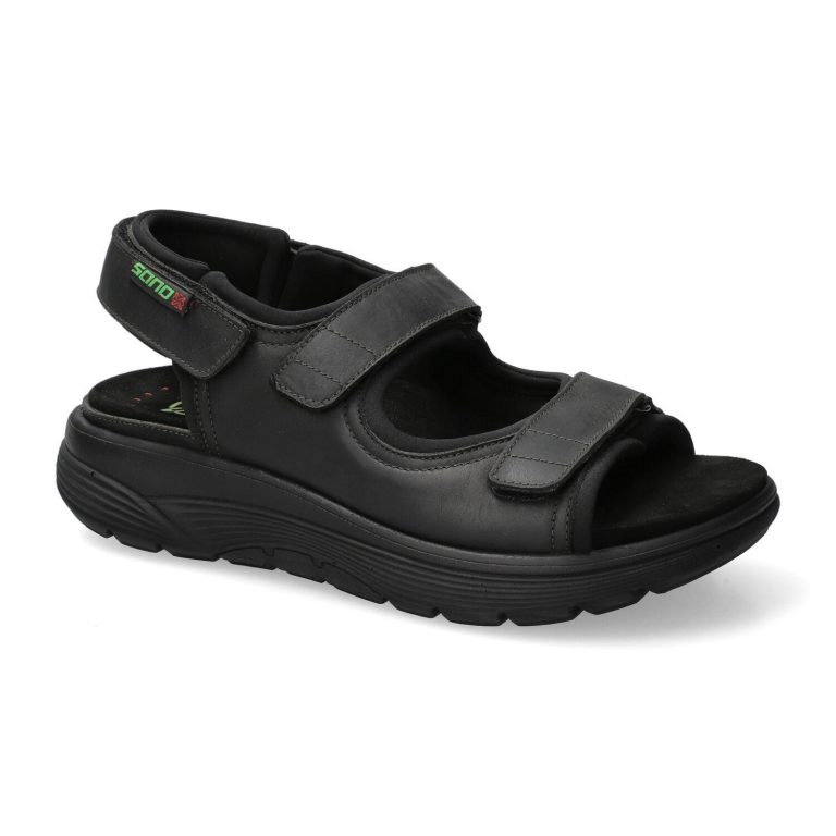 Sano by Mephisto WILFRIED zwarte extra brede wandelsandalen voor heren met rolling technologie